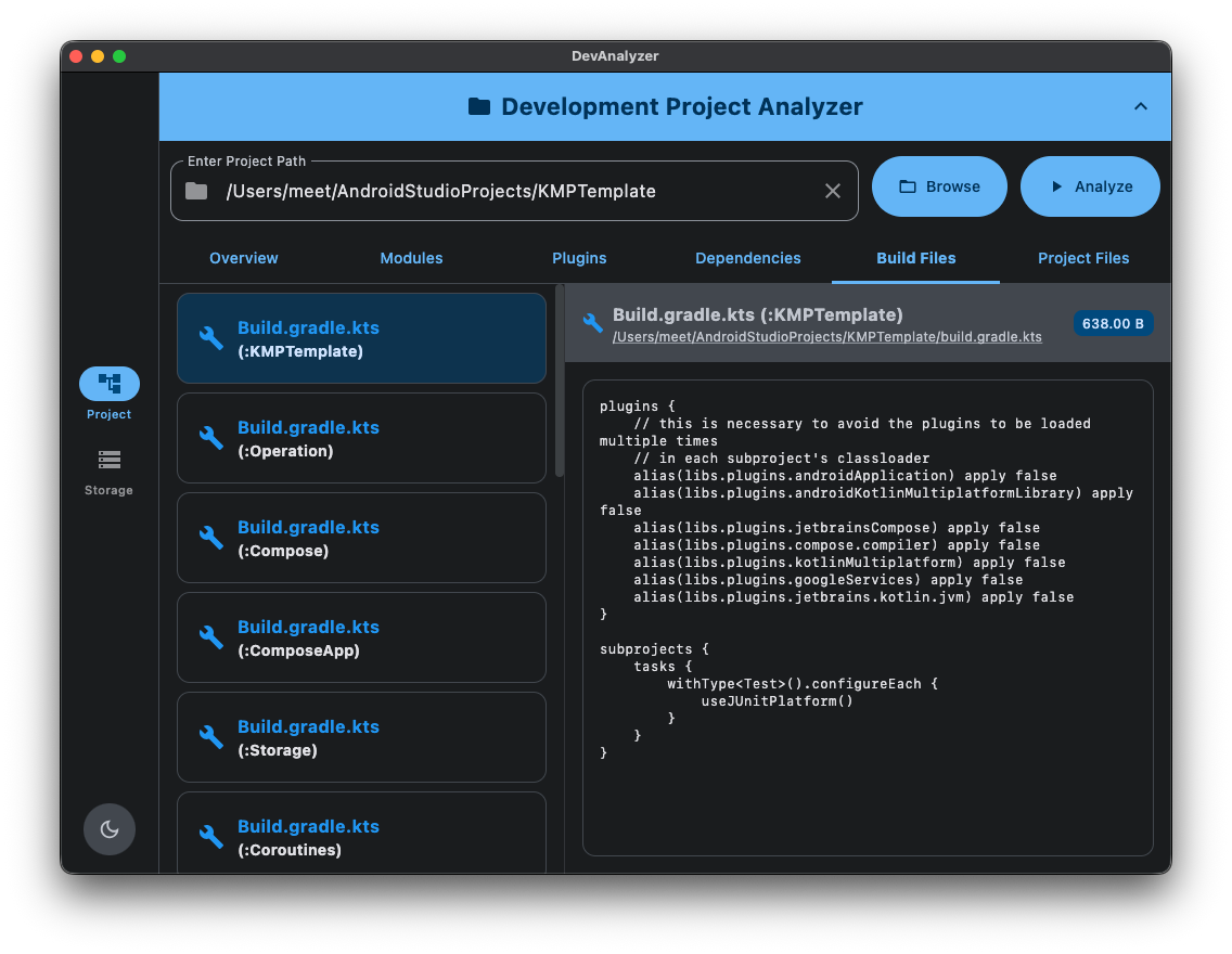 Development Project Analyzer Screenshot