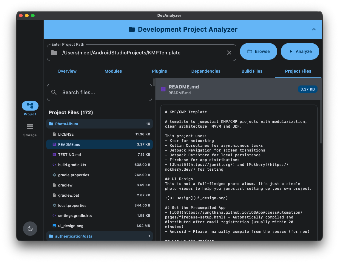 Development Project Analyzer Screenshot