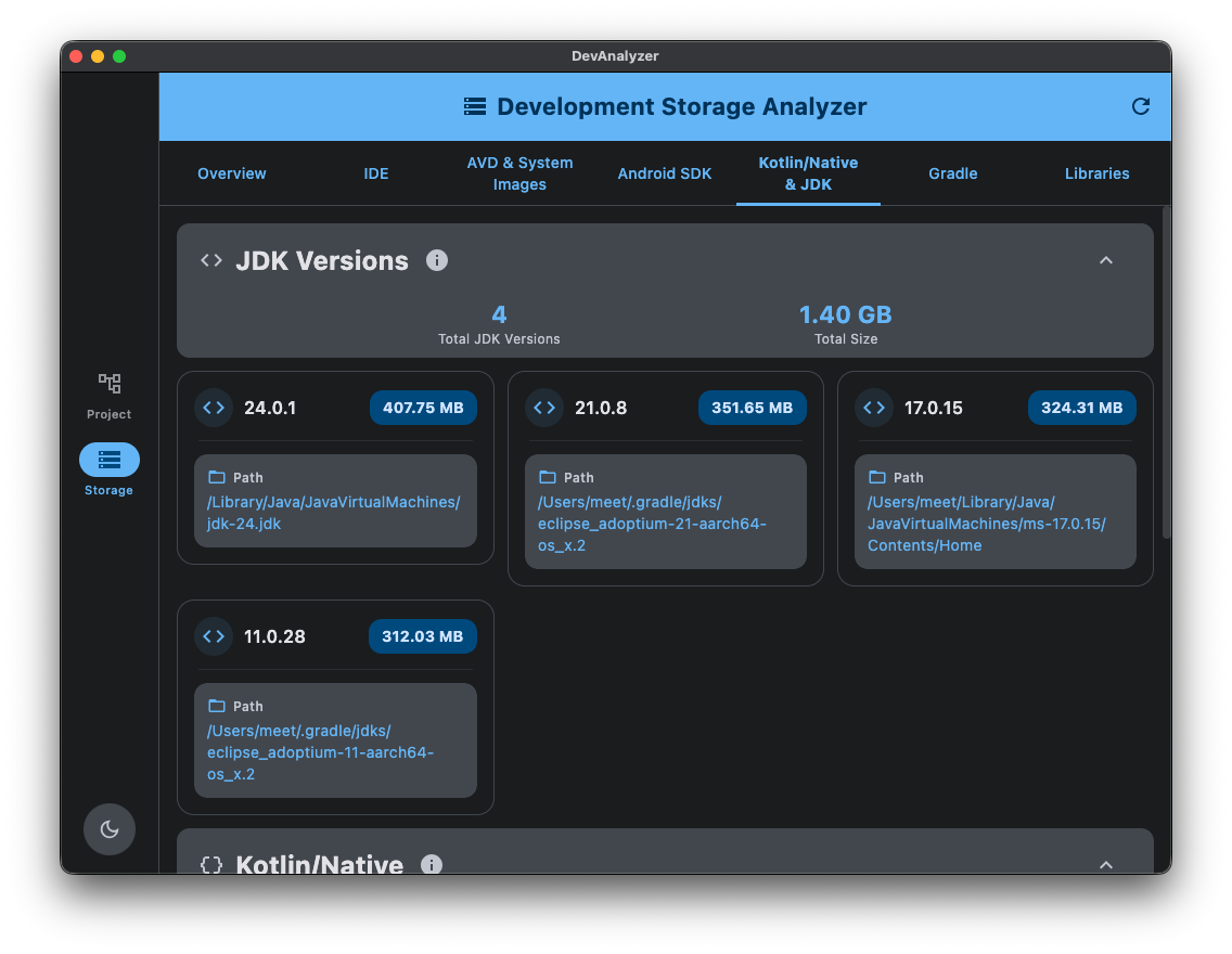 Development Storage Analyzer Screenshot