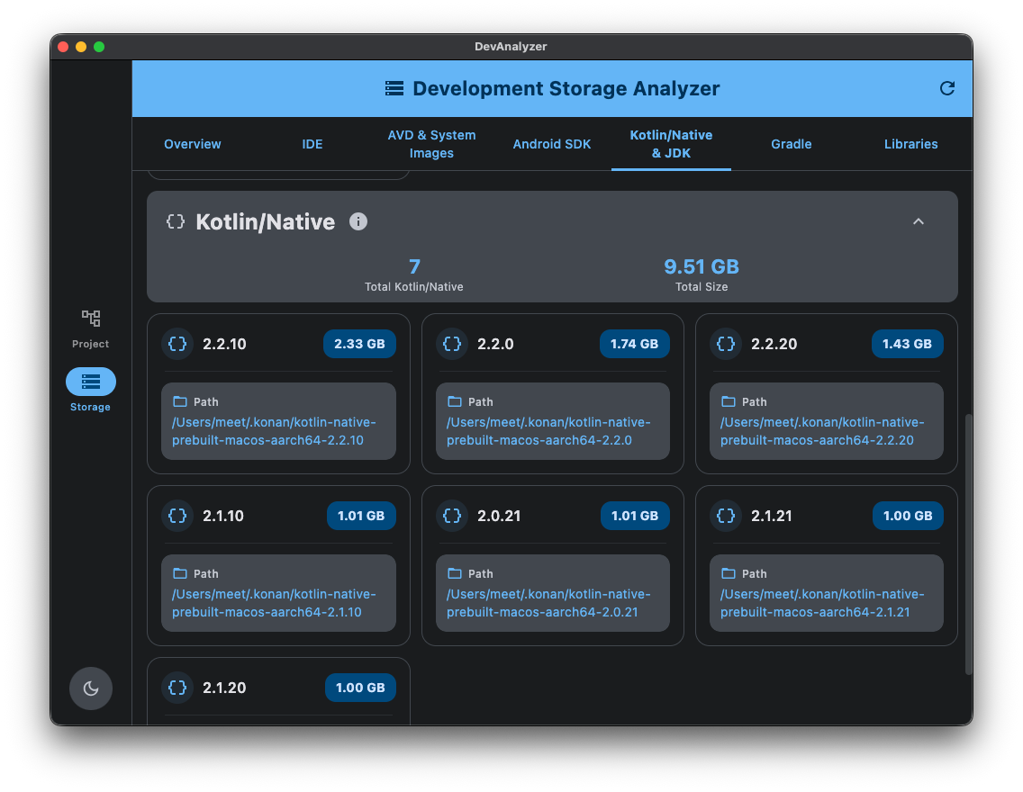Development Storage Analyzer Screenshot
