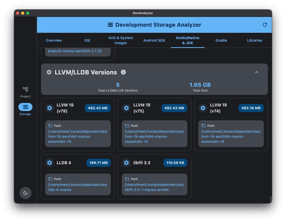 Development Storage Analyzer Screenshot