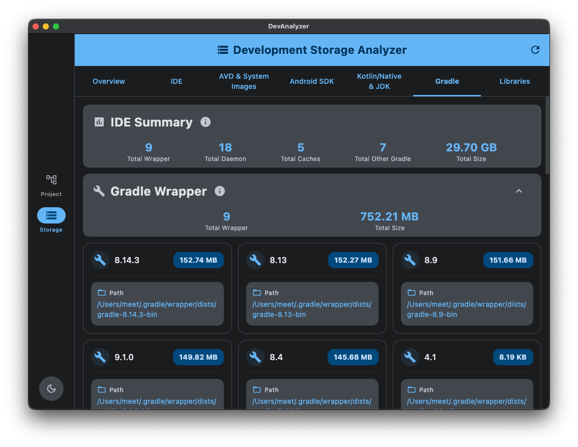 Development Storage Analyzer Screenshot