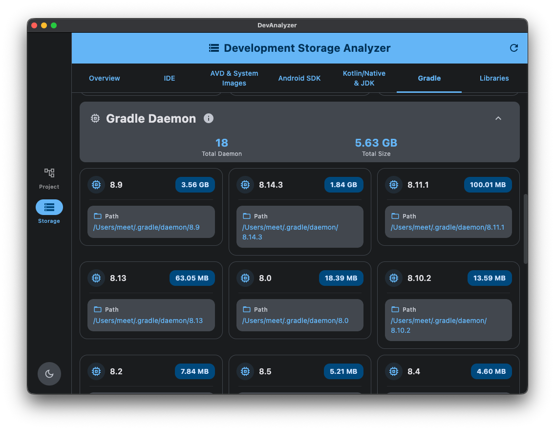 Development Storage Analyzer Screenshot