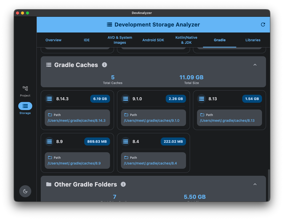 Development Storage Analyzer Screenshot
