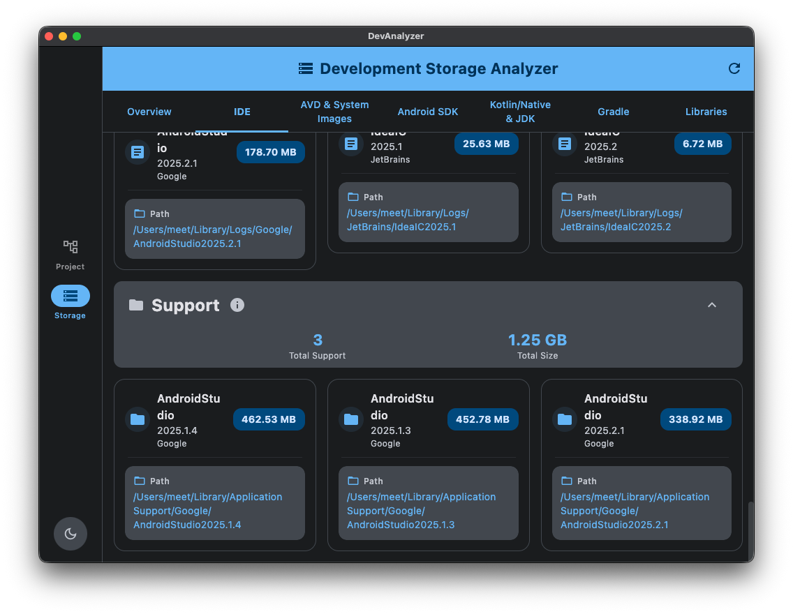 Development Storage Analyzer Screenshot
