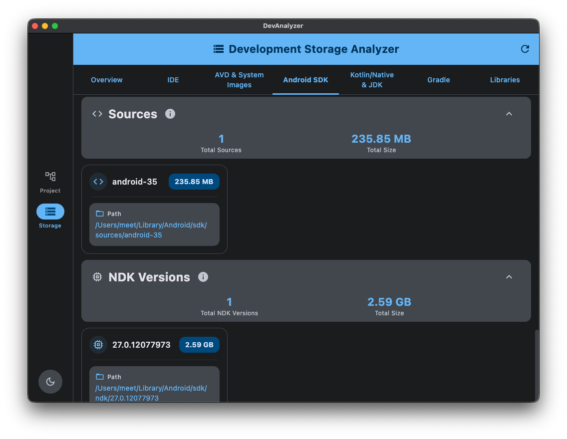 Development Storage Analyzer Screenshot