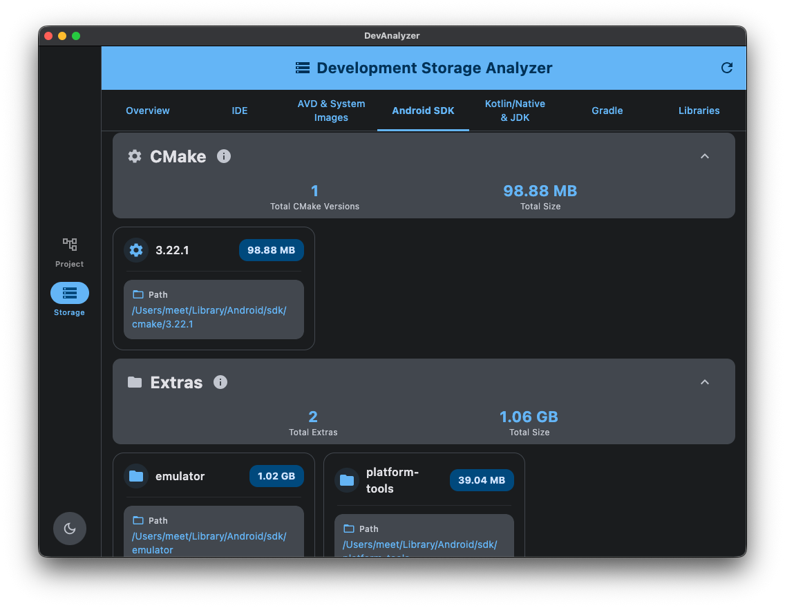 Development Storage Analyzer Screenshot