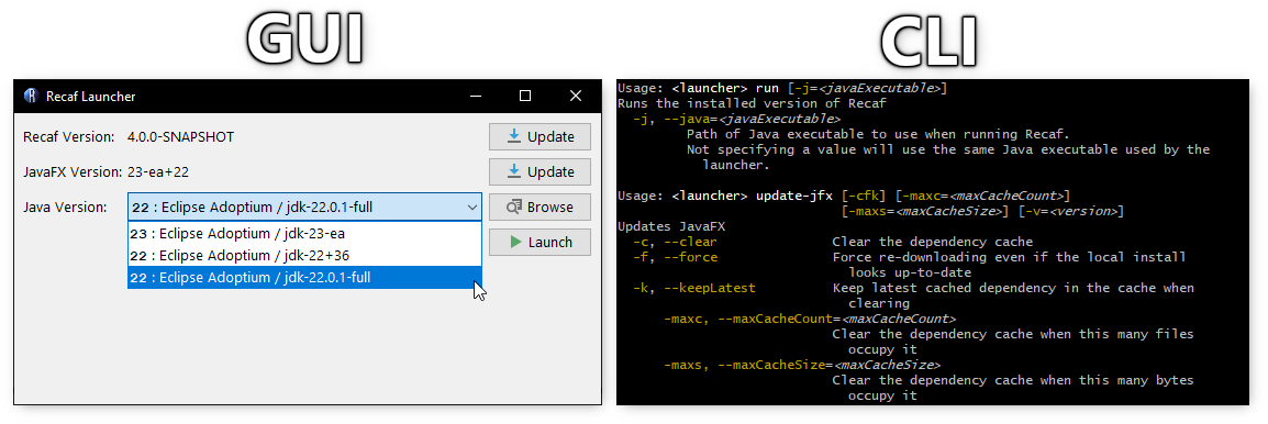 Screenshot of GUI and CLI