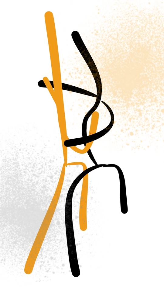 A drawing of almost stick figures dancing together