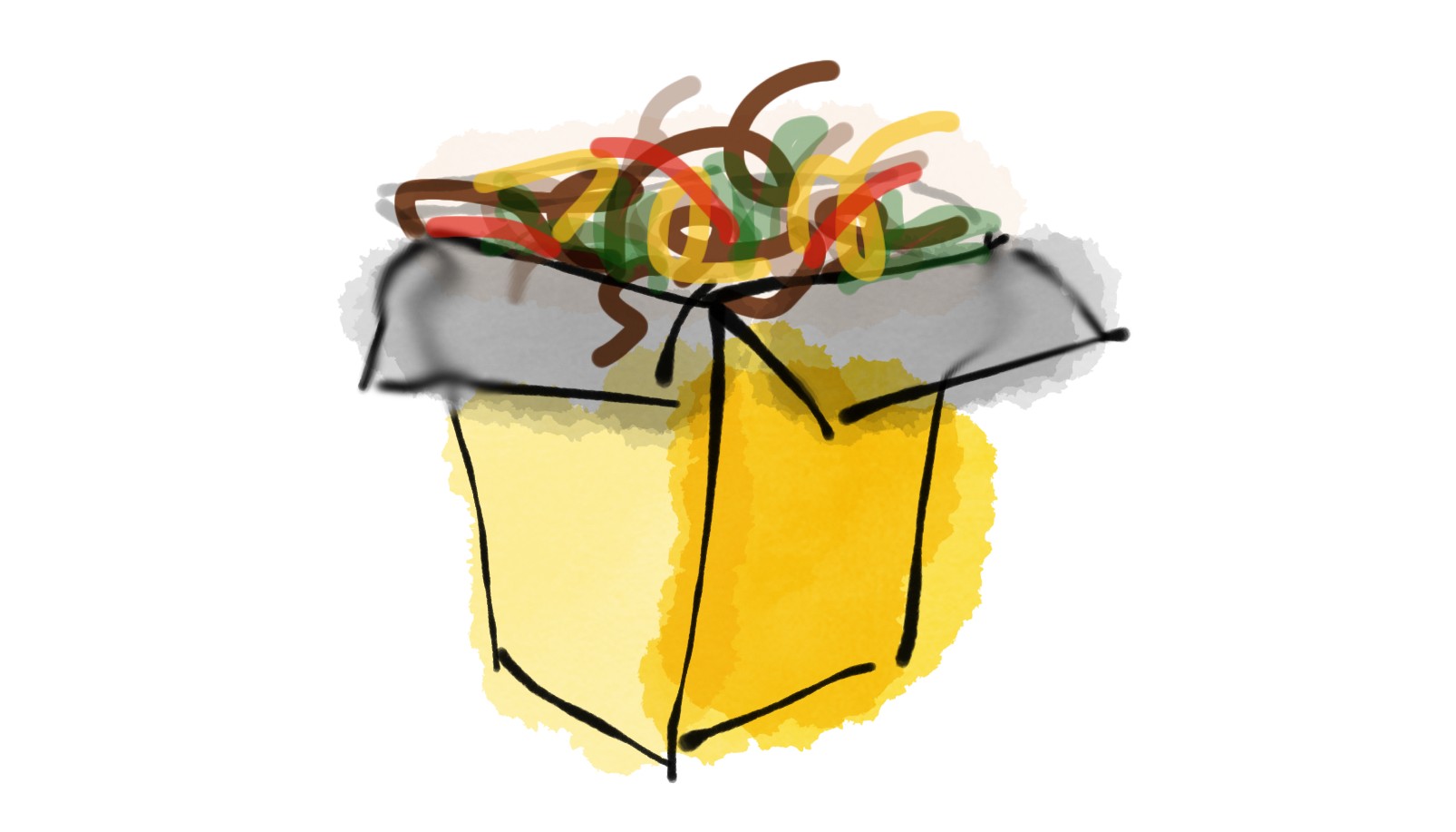 A drawing of a box of noodles in a carton box