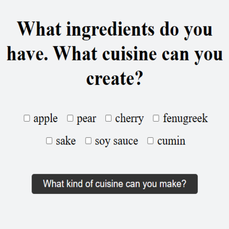 screenshot of cuisine recommender wep app