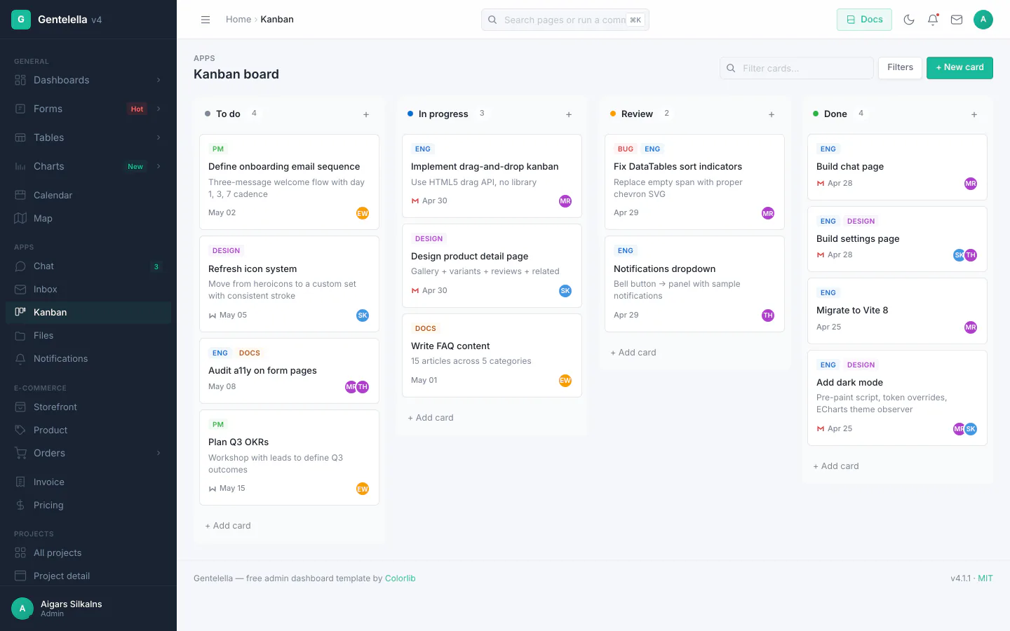 Kanban board with drag-and-drop task management