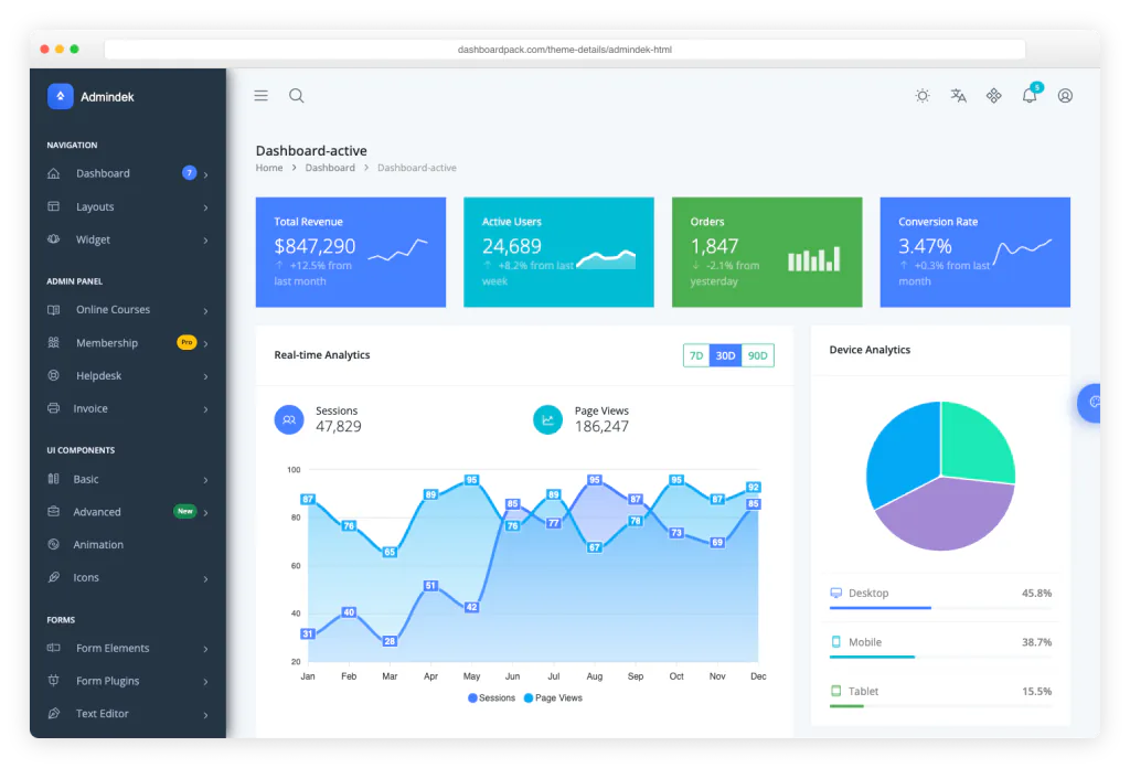 Admindek — feature-rich Bootstrap 5 dashboard with dark mode