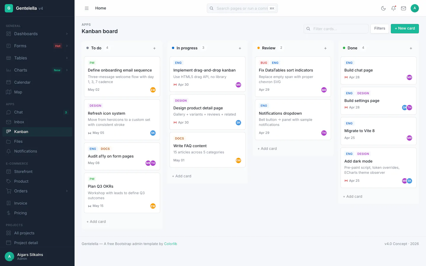 Kanban board with drag-and-drop task management