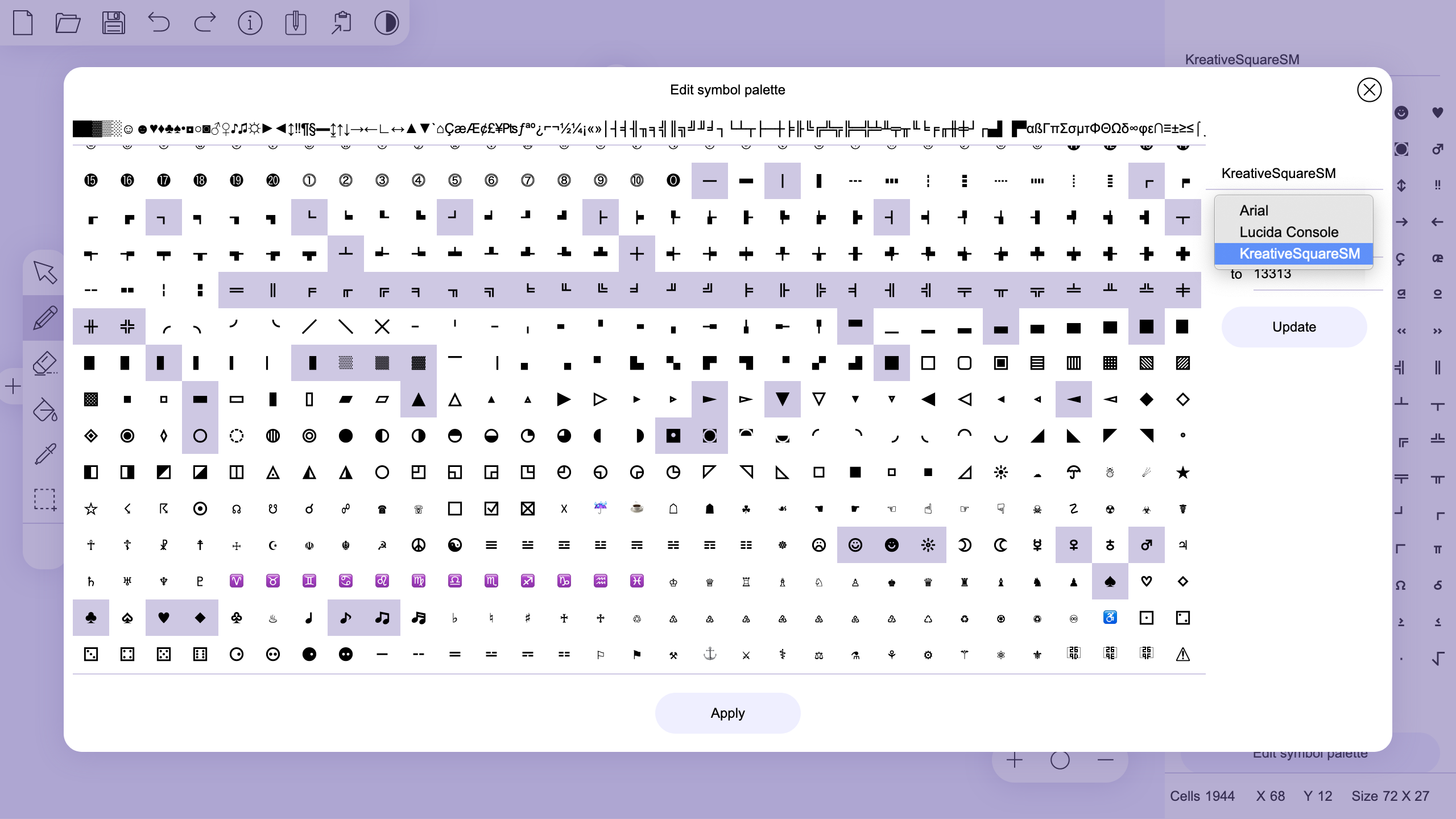 Customizable symbol palette