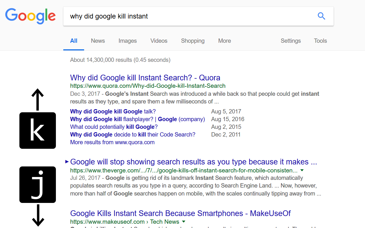 Screenshot of extension operating on a google.com search result page