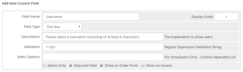 Custom Username field configuration