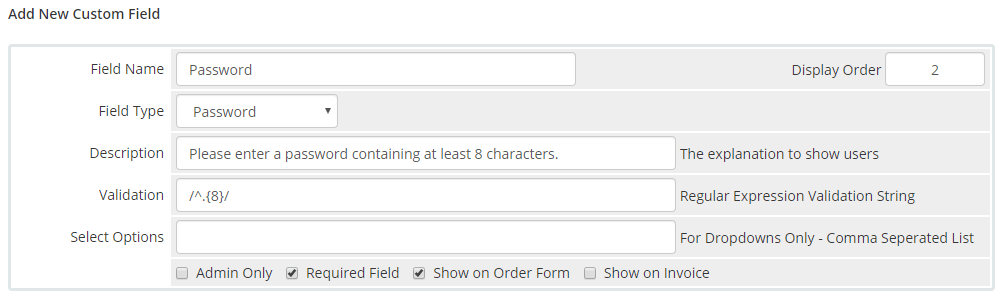 Custom Password field configuration