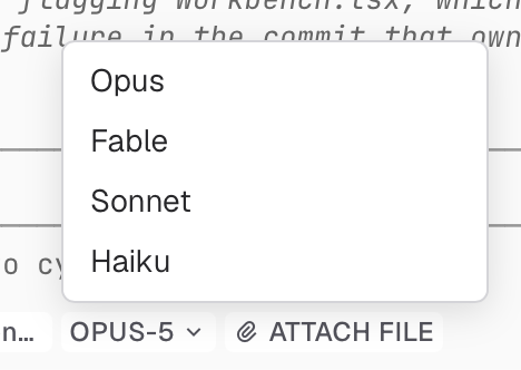 Claude Code model picker in the terminal status bar