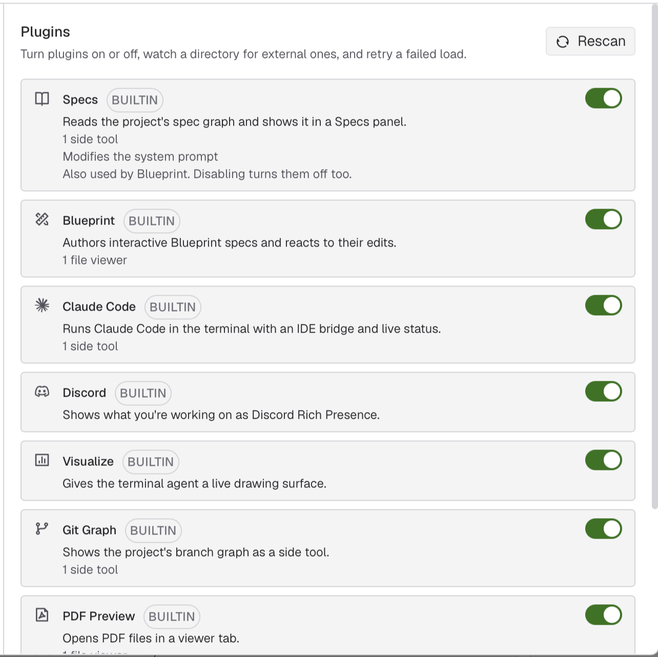 Plugins settings dialog