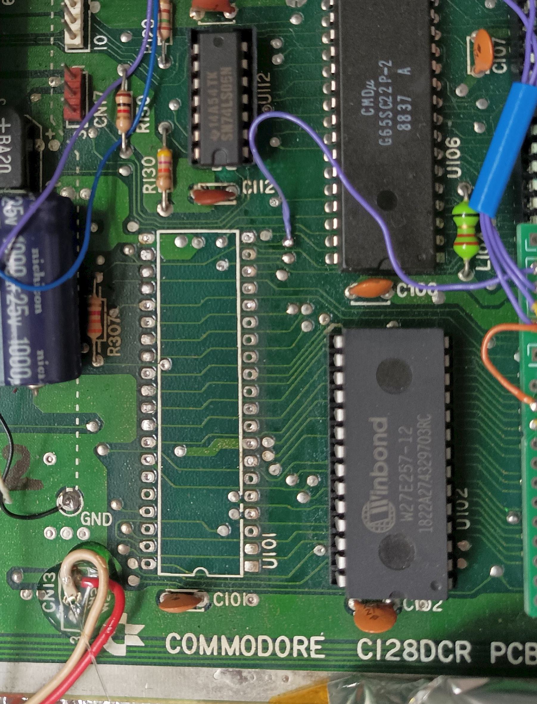 C128DCR mainboard with U101 removed