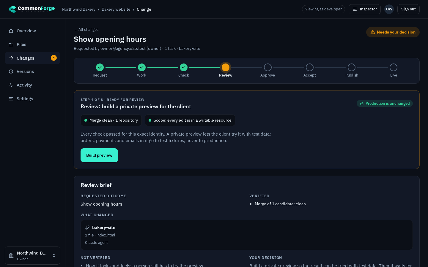 The Change storyboard of a proposal that passed its checks