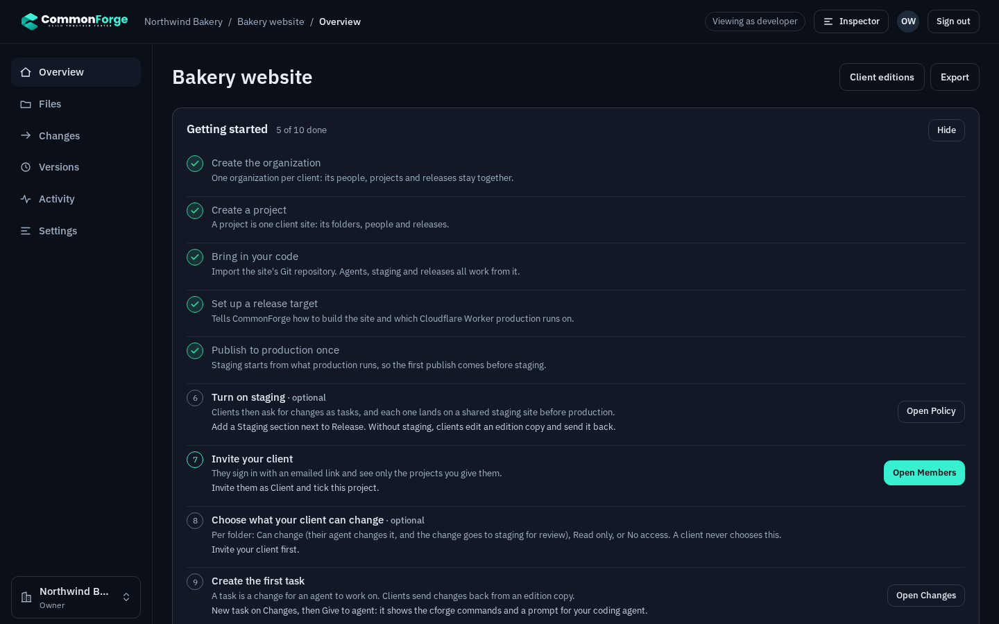 Getting started checklist on a new project