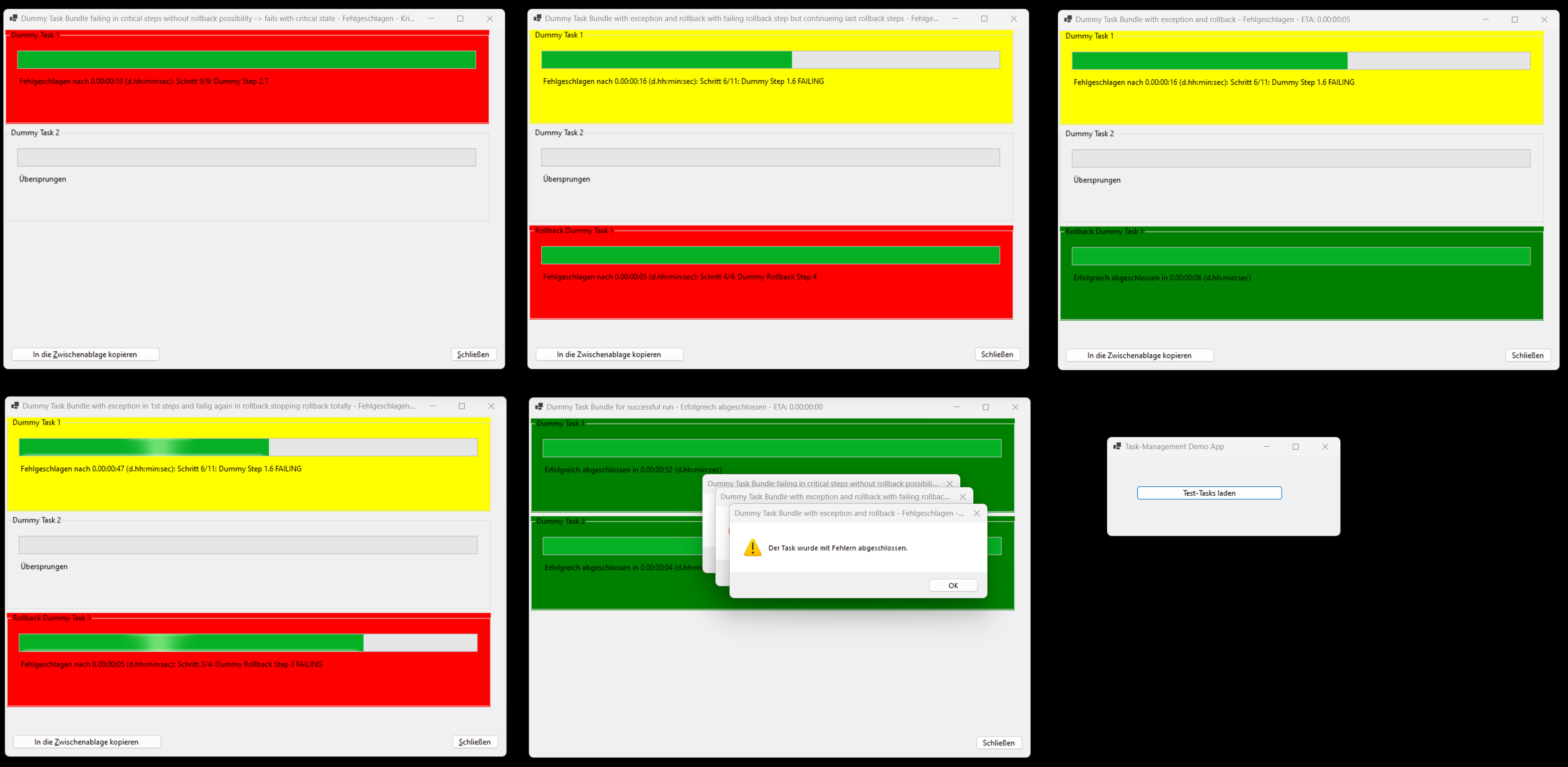 Screenshot of samples for finished tasks