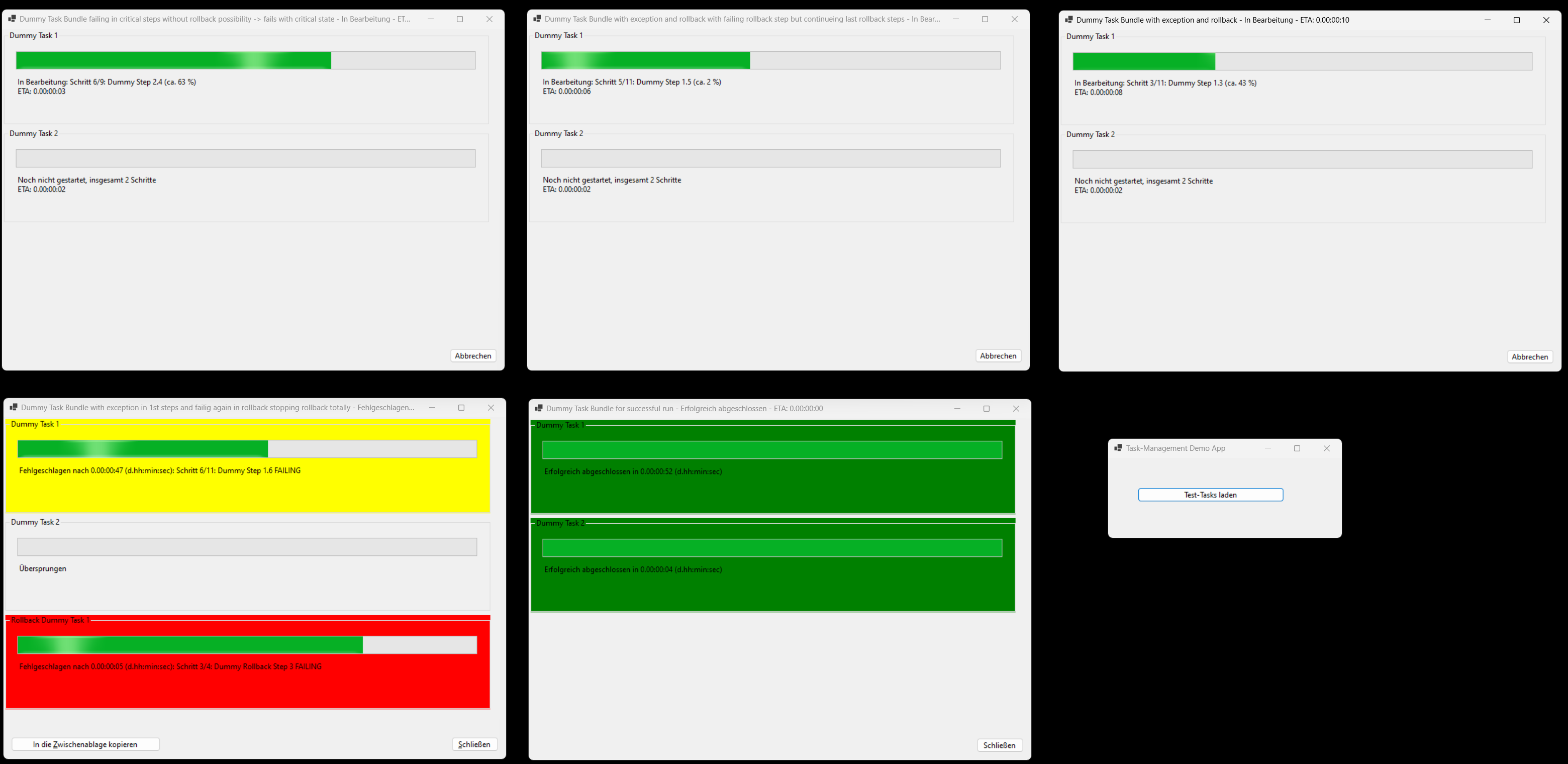 Screenshot of samples for running tasks