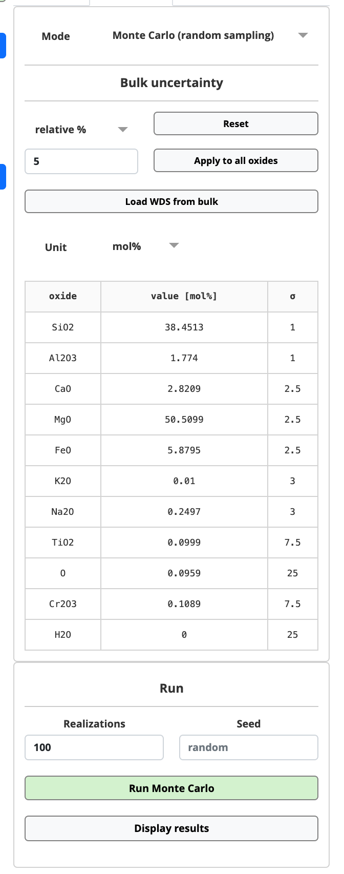 MAGEMinApp Monte Carlo menu