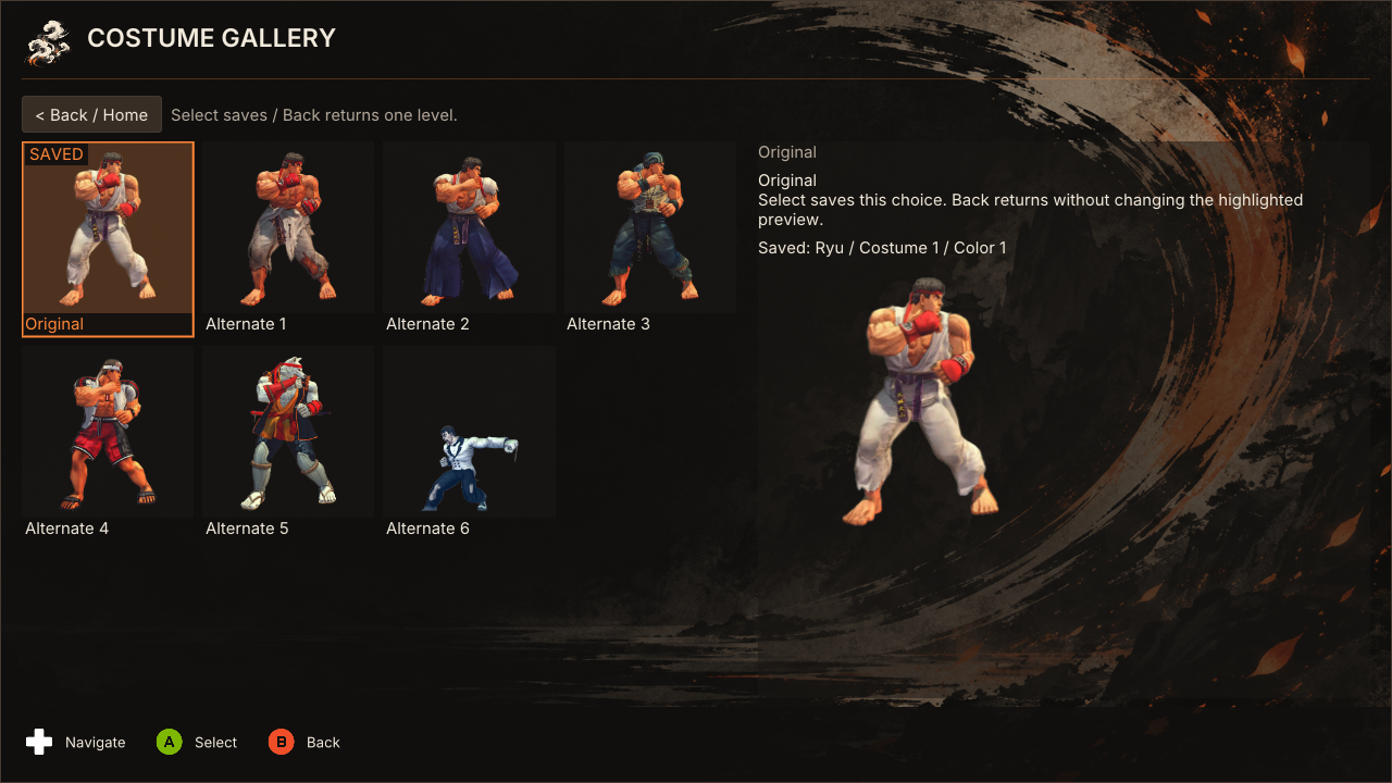 Ember costume selection showing alternate outfits and the selected costume preview