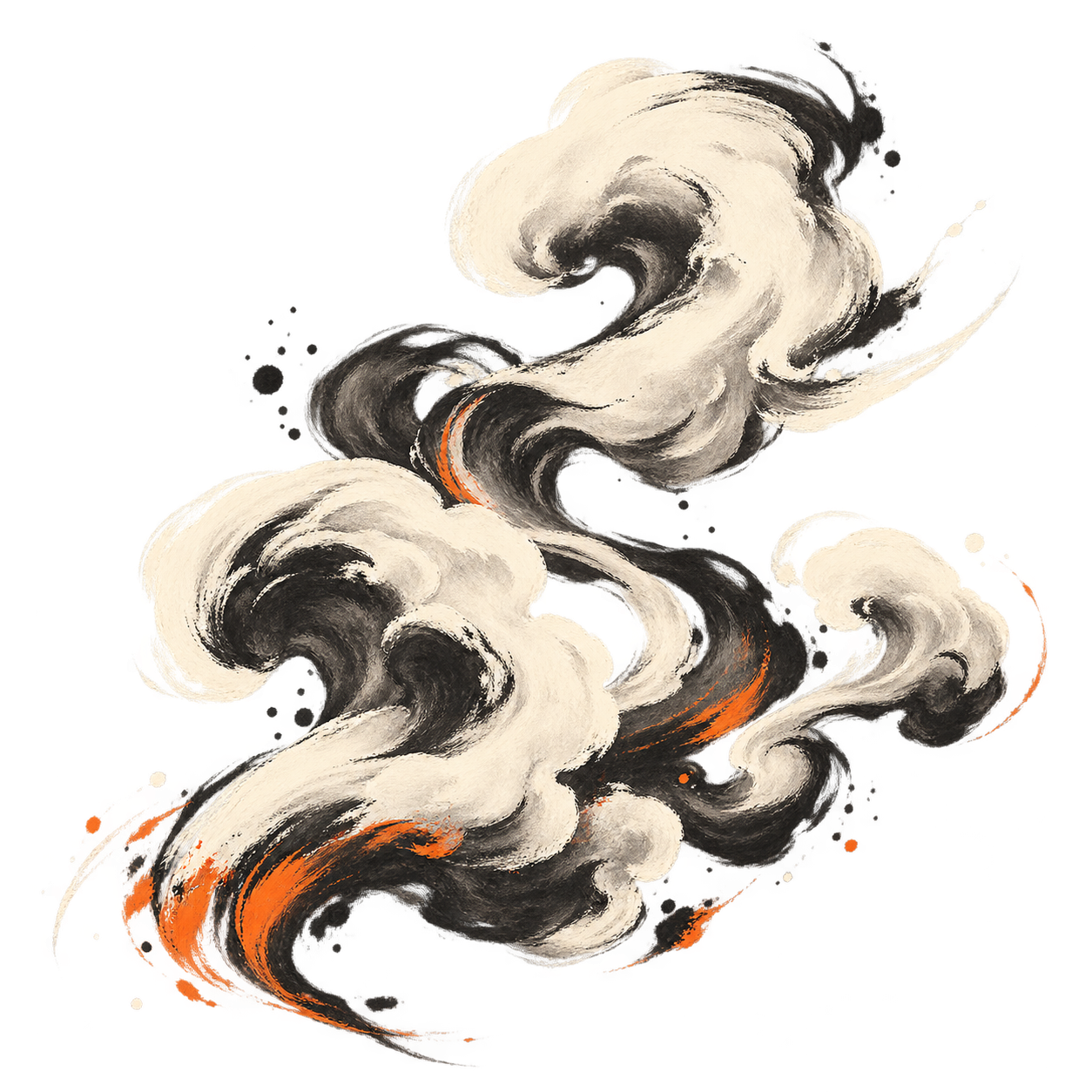 Ember orange ink and smoke emblem