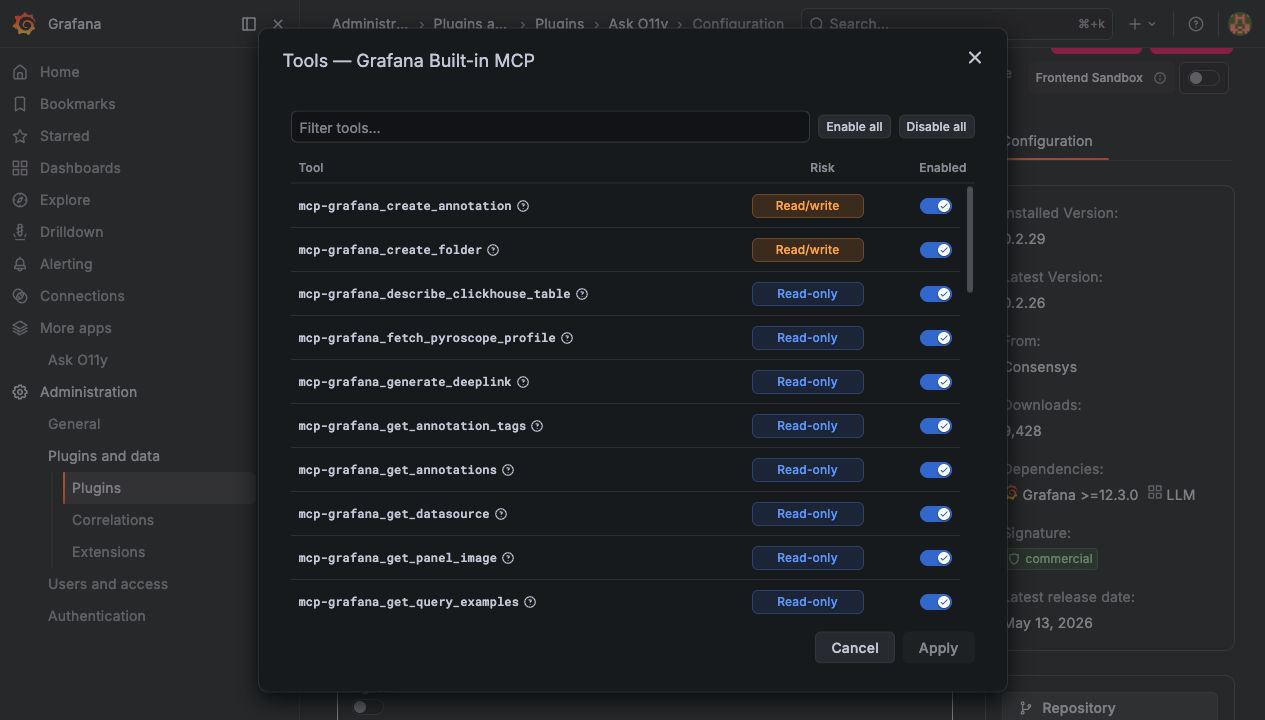 MCP tool selection modal