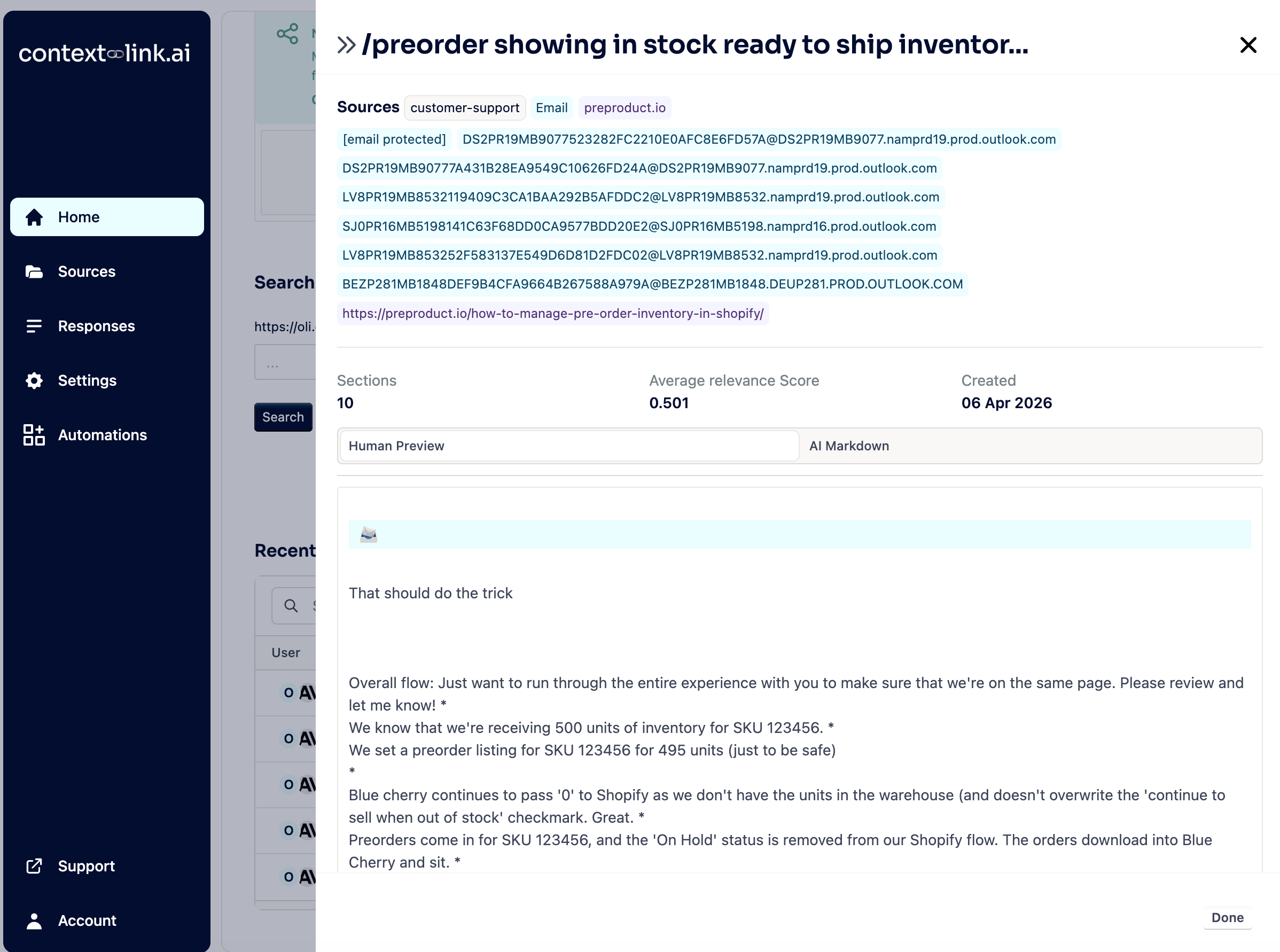 Knowledge base context in Context Link