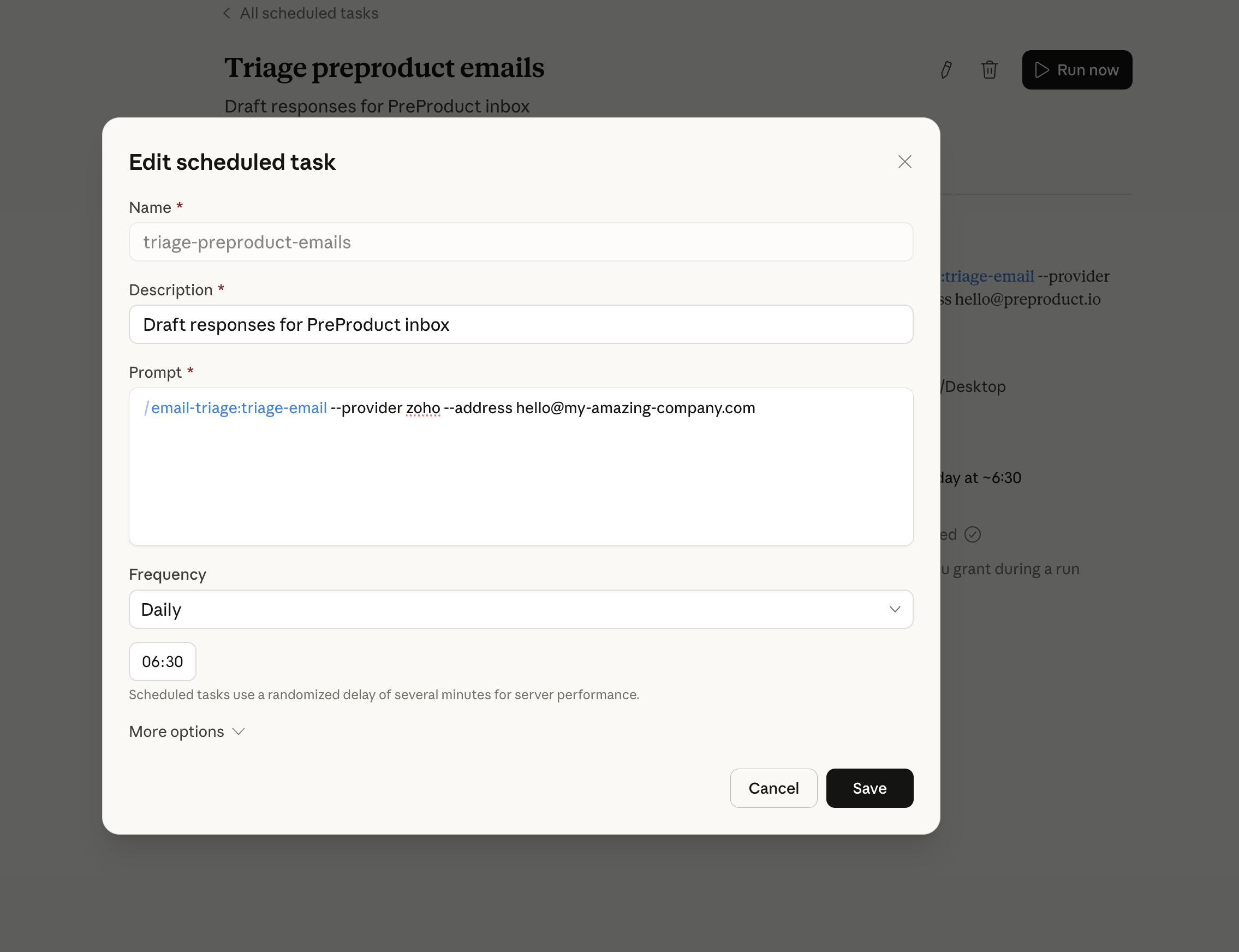 Setting up a scheduled triage task