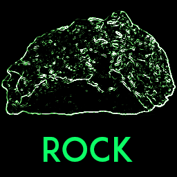 Green glowing rock outline over black background