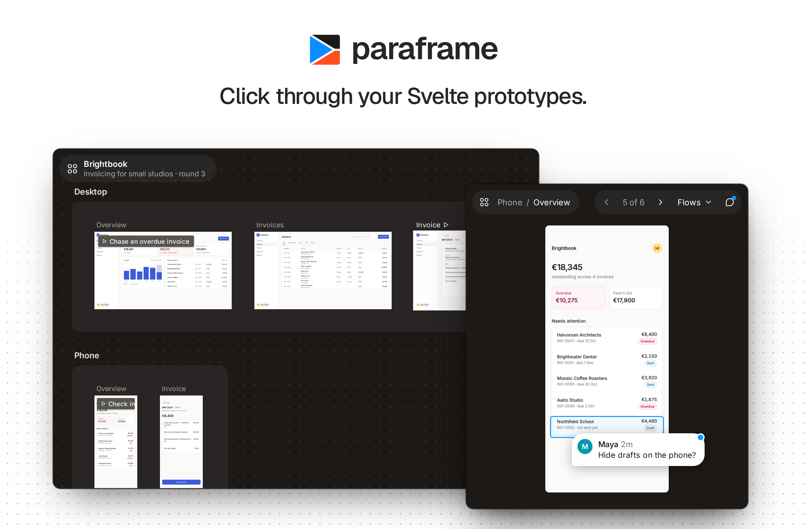 paraframe — Click through your Svelte prototypes.