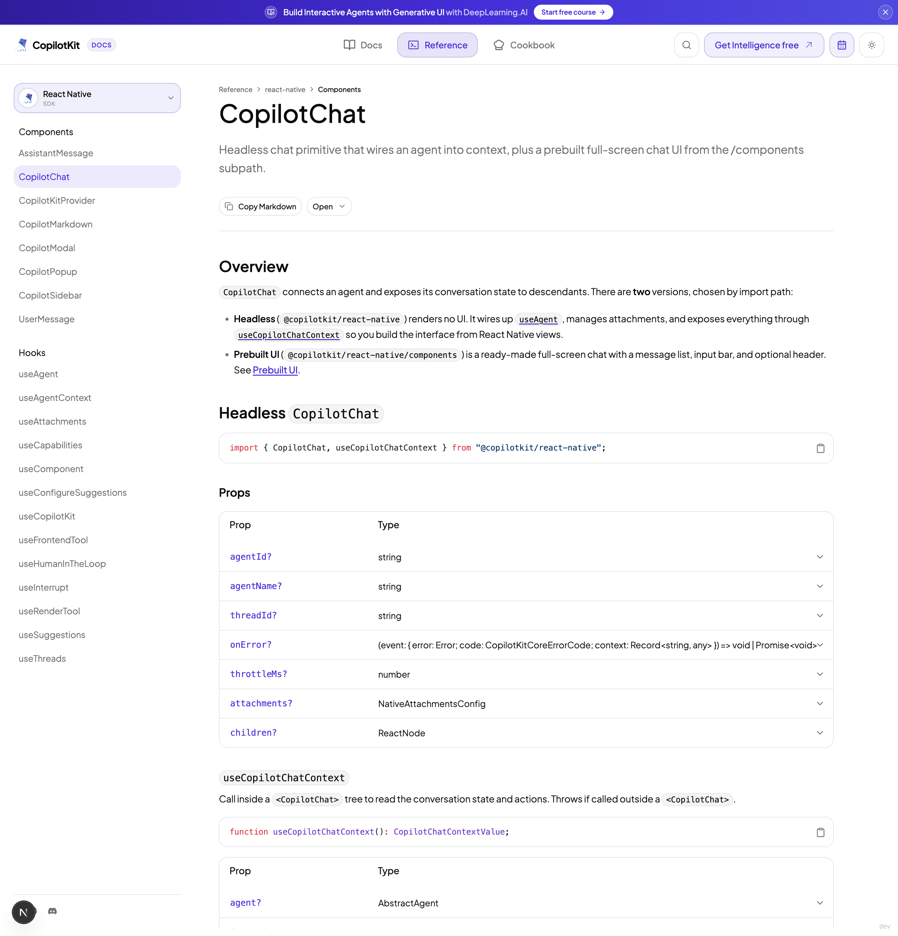 CopilotChat reference page