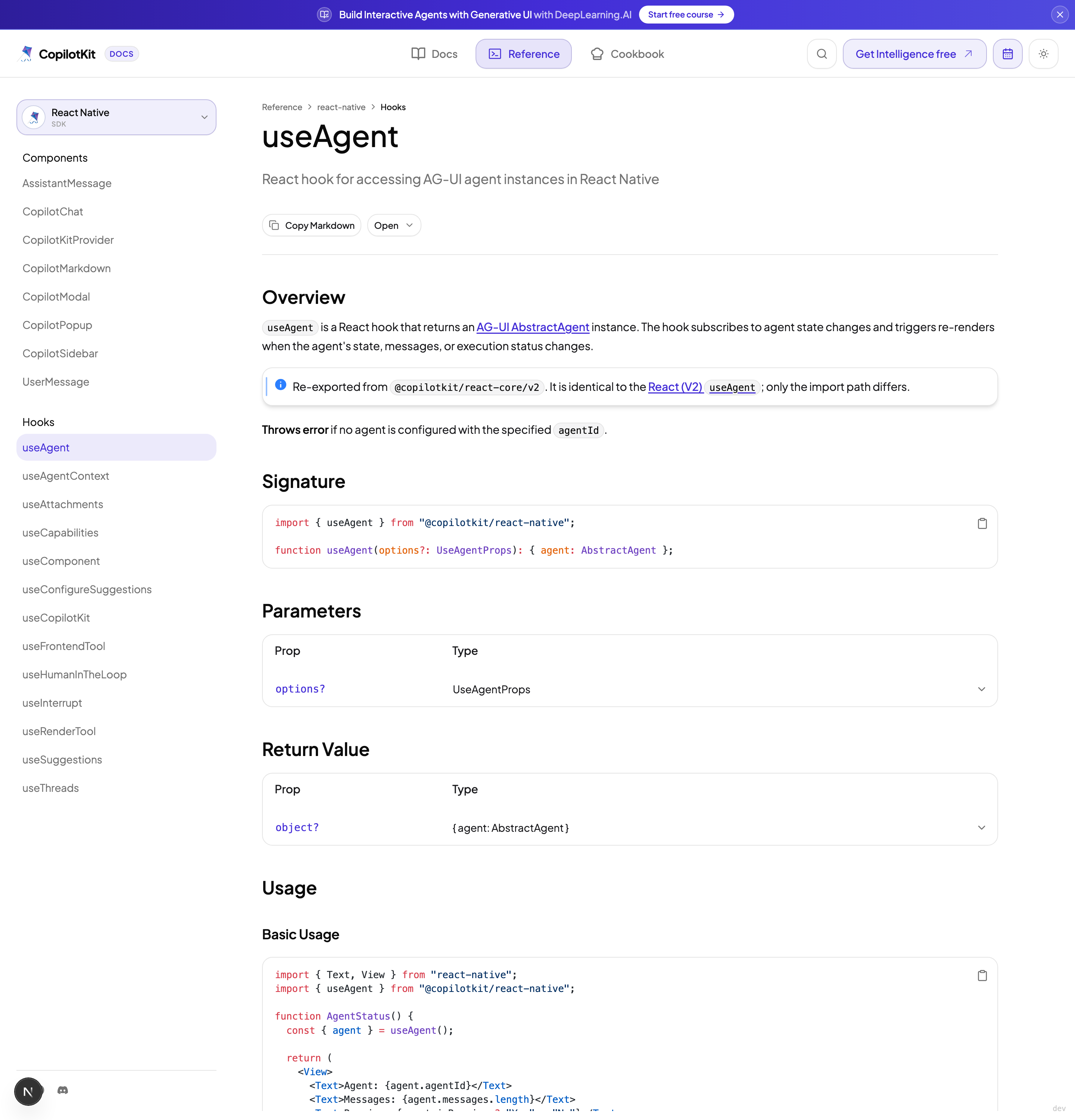 useAgent reference page