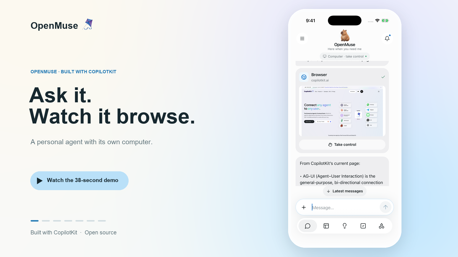 OpenMuse 🪁 — Ask it to browse. Watch the 38-second mobile demo.