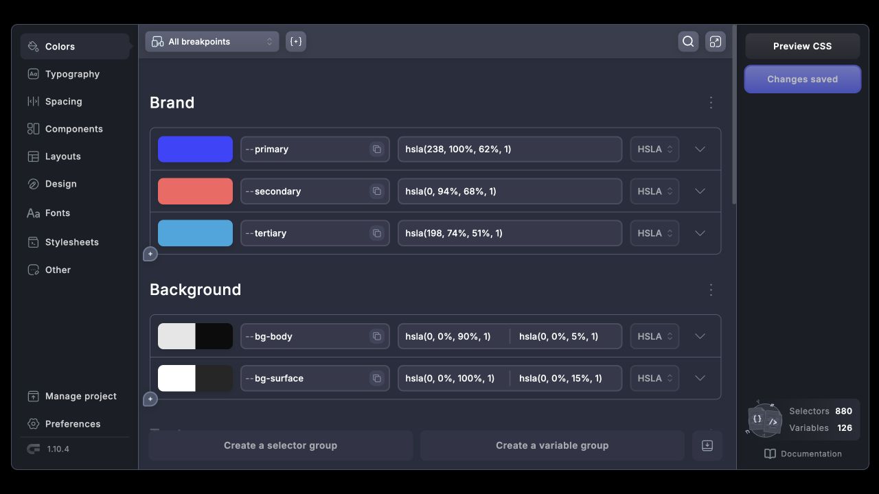 Core Framework color token editor
