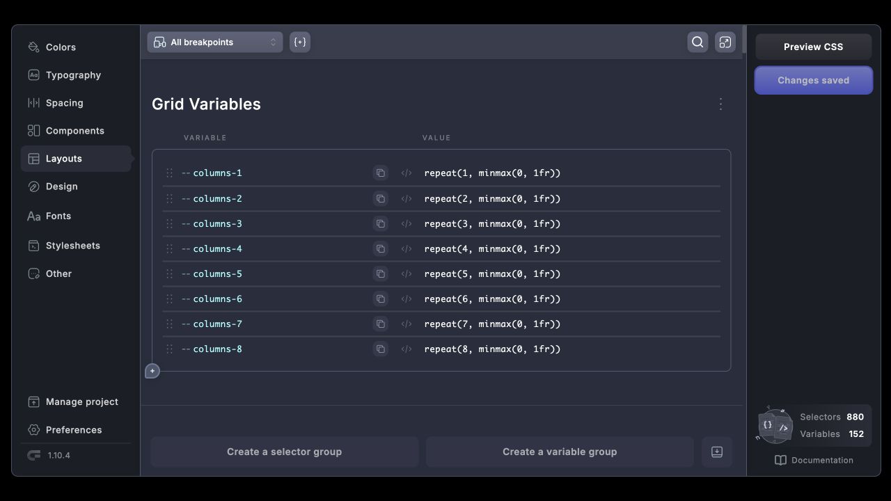 Grid layout variables