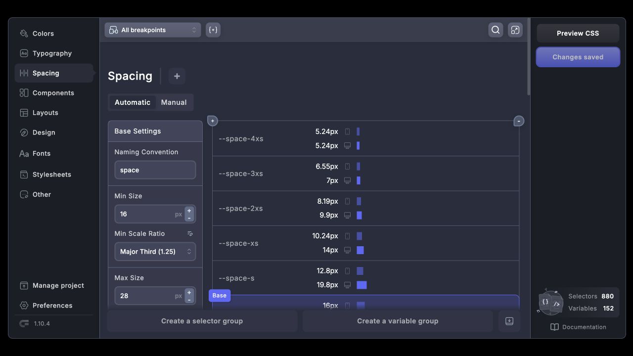 Fluid spacing scale editor