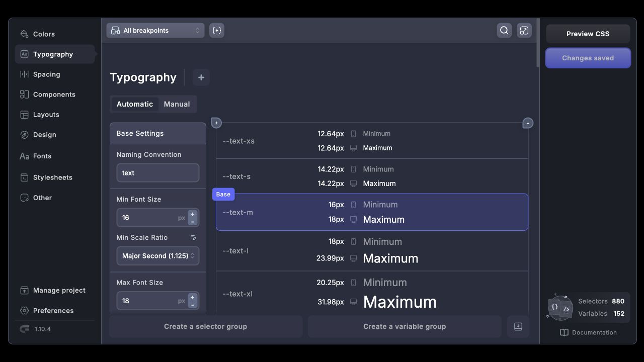 Fluid typography scale editor