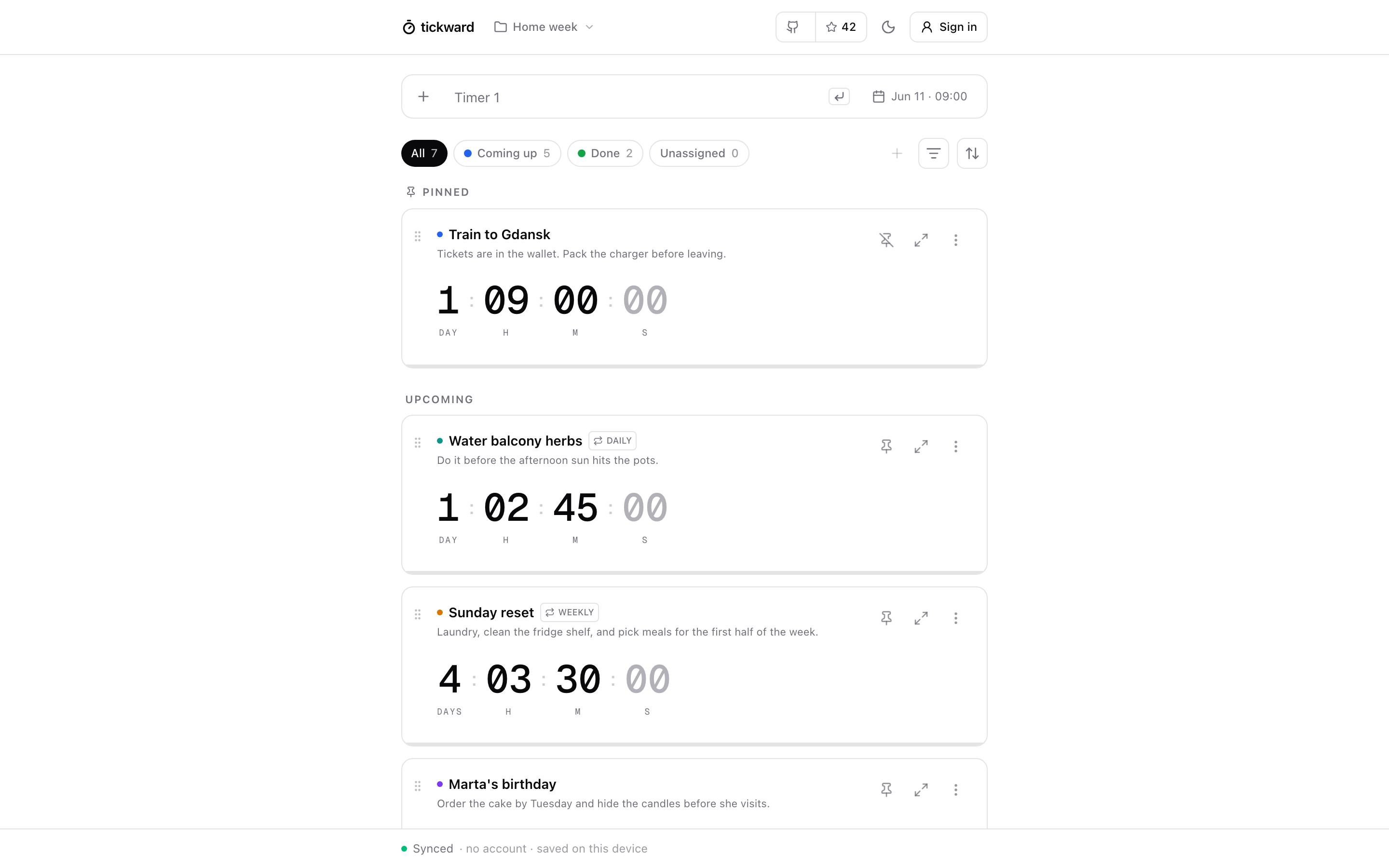 tickward timers screenshot