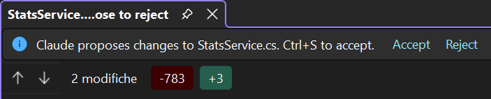 A diff opened in Visual Studio's own diff viewer