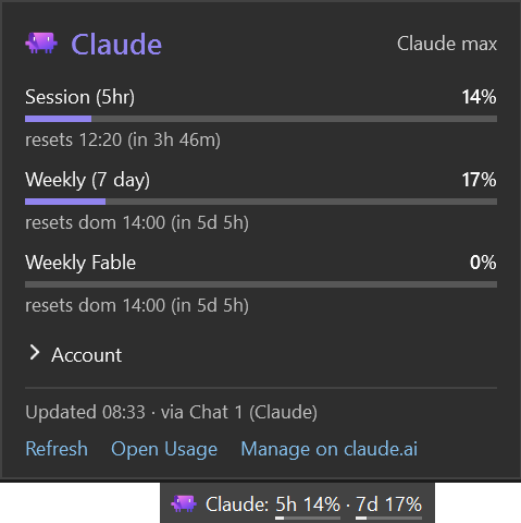The status bar item and the popup it opens