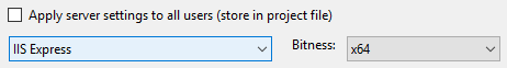Screenshot showing Augurk project settings screen to set the IIS bitness setting to x64