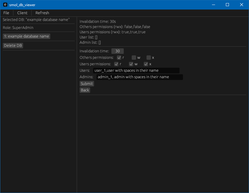 Image of changing the database settings using the viewing application