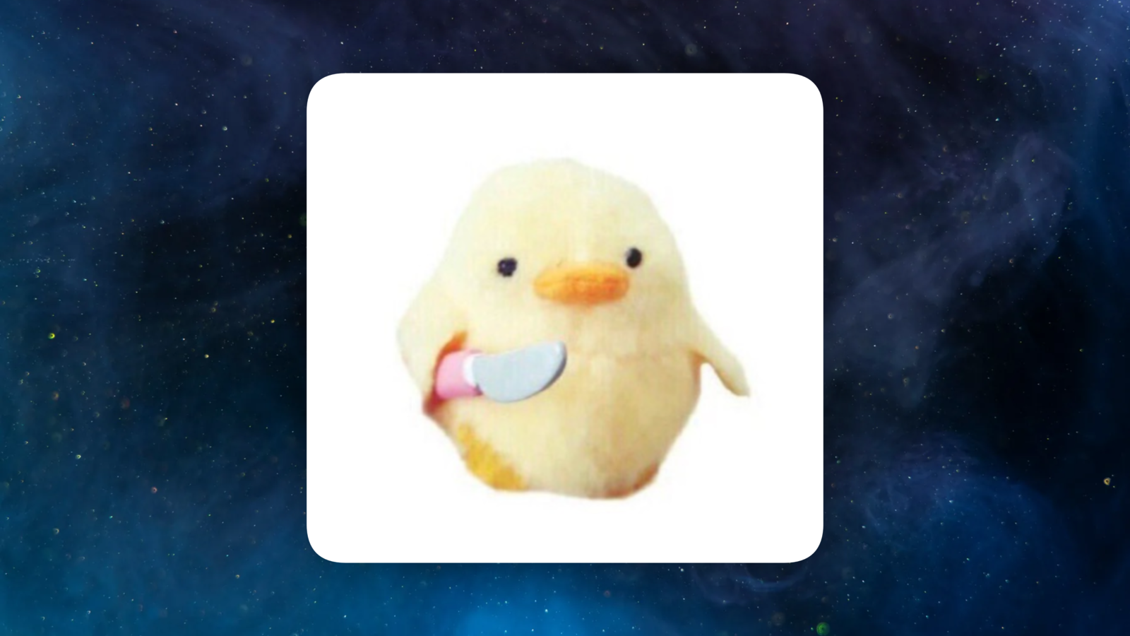 A plush duck holding a knife